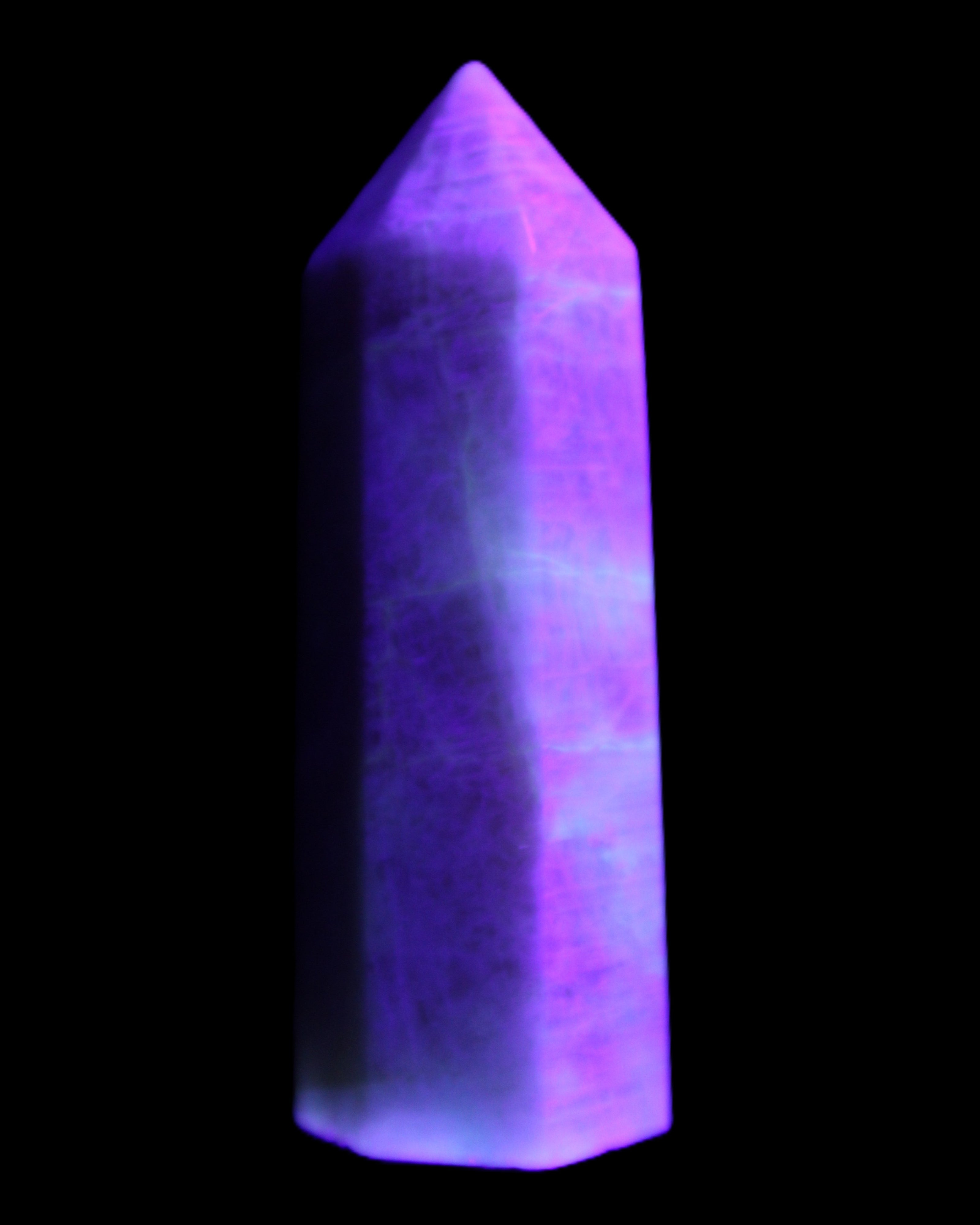 Moonstone wand 77mm 71.8g in UV light - Rocks and Things Store