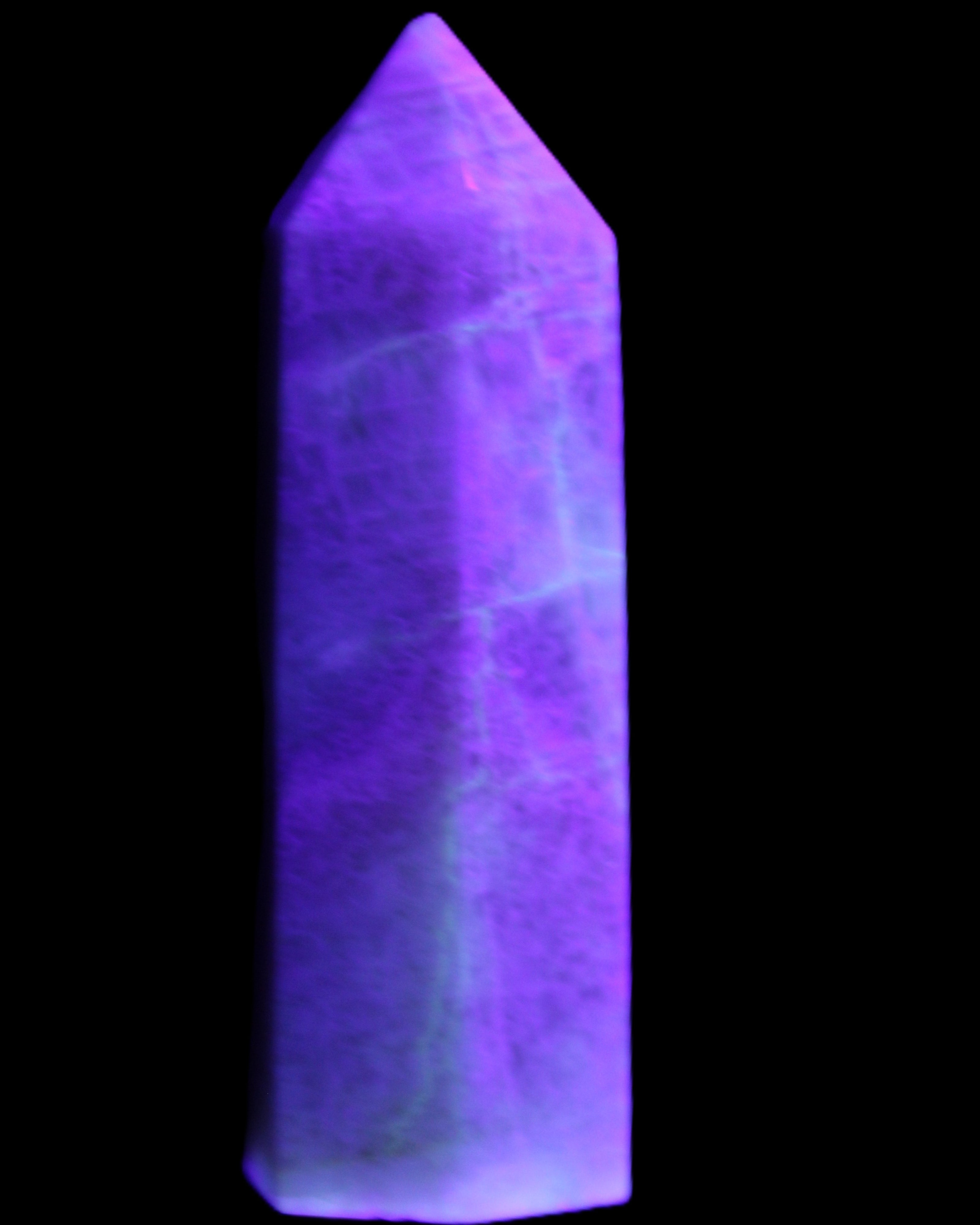 Moonstone wand 77mm 71.8g in UV light - Rocks and Things Store