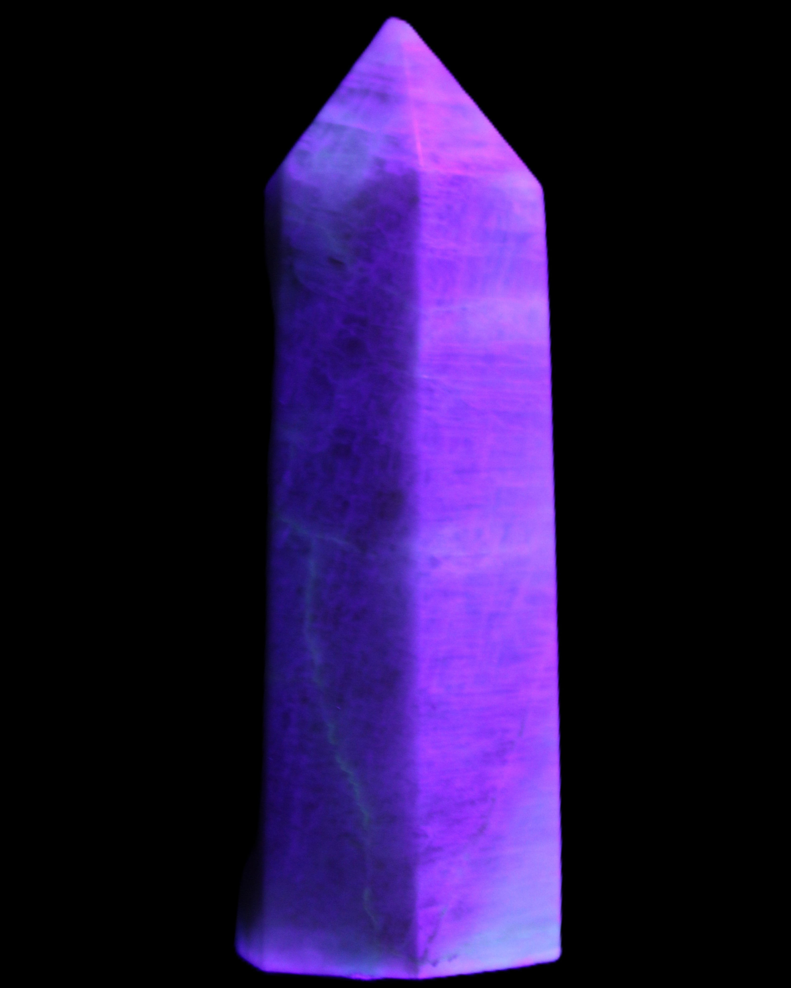 Moonstone wand 77mm 71.8g in UV light - Rocks and Things Store
