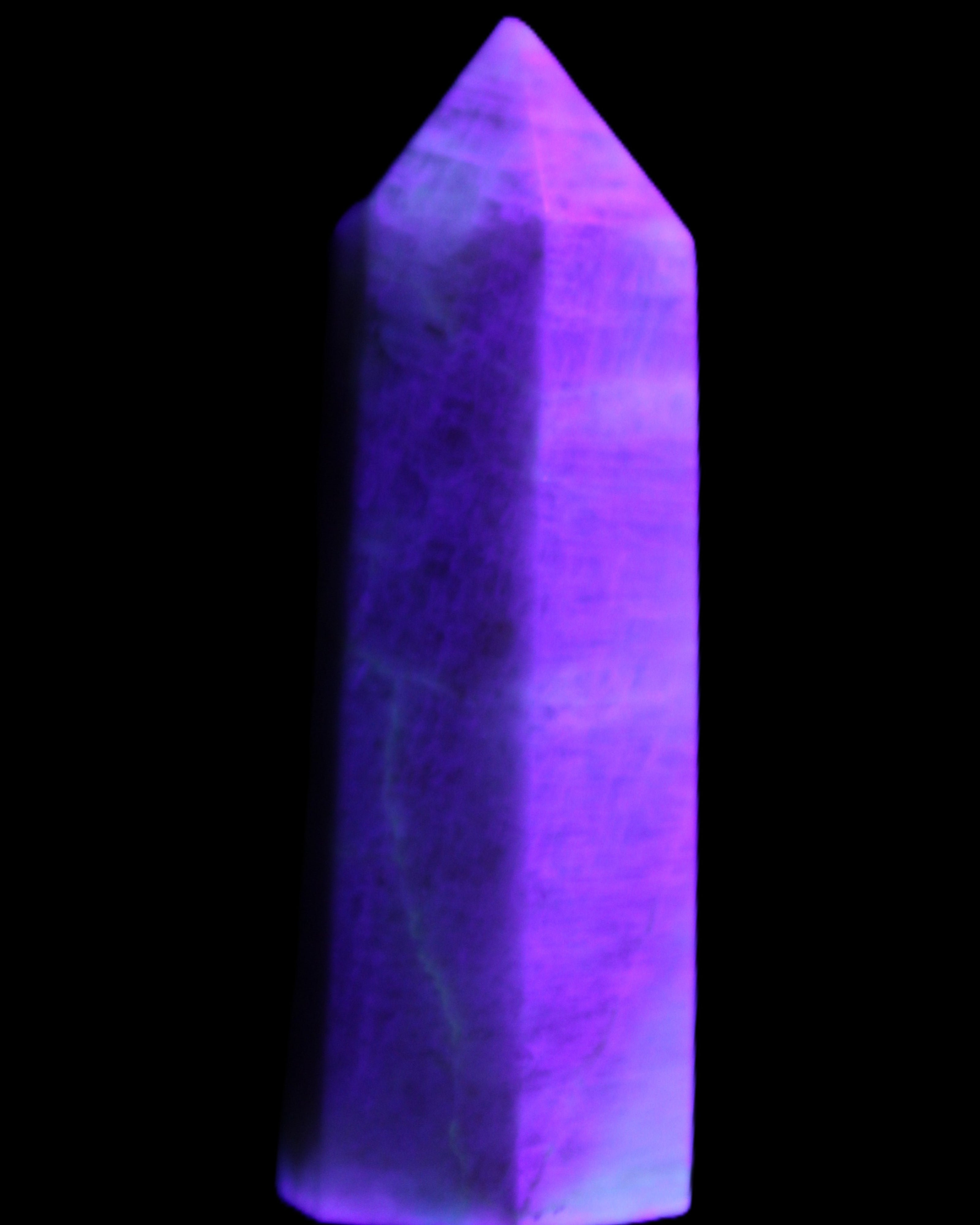 Moonstone wand 77mm 71.8g in UV light - Rocks and Things Store