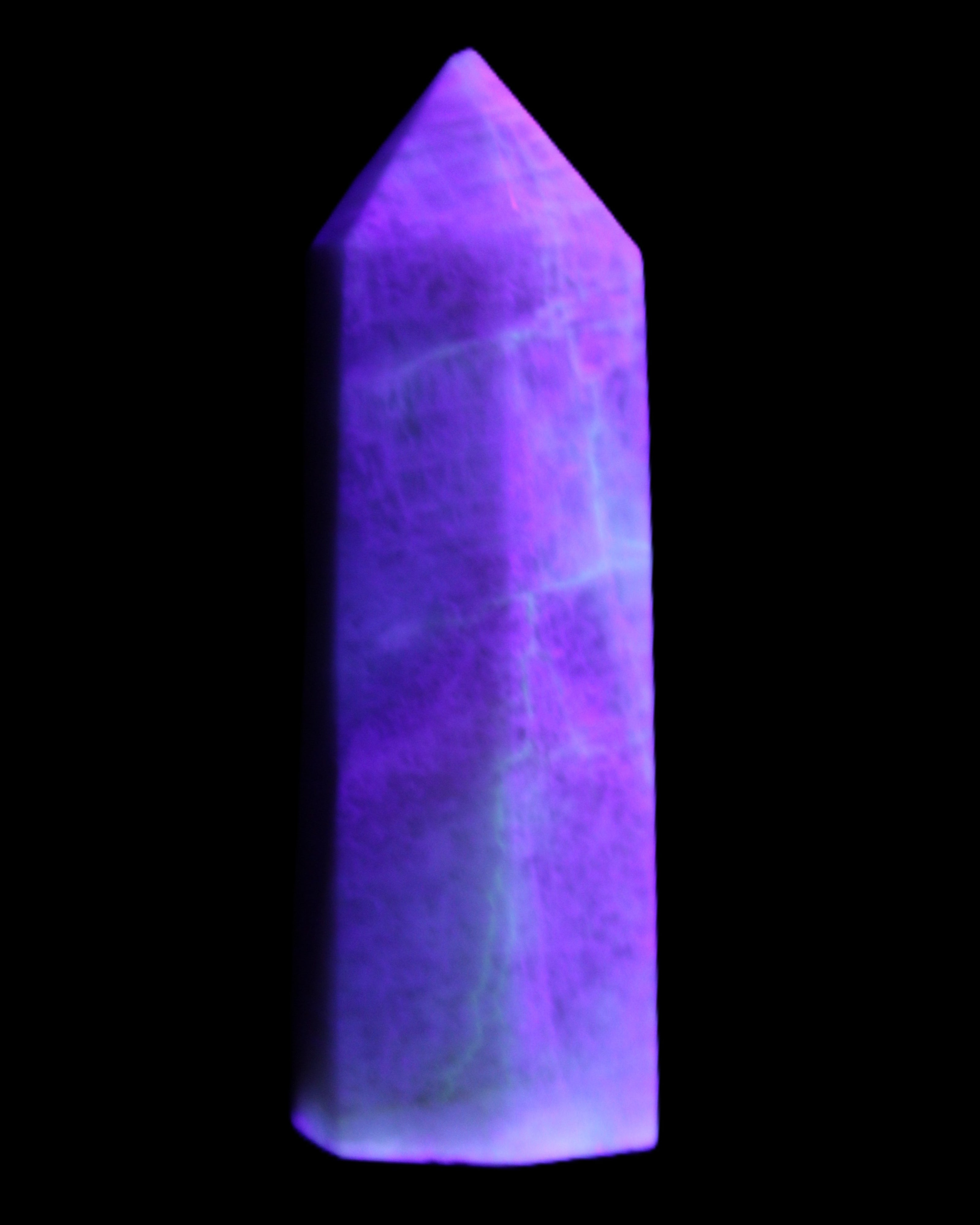 Moonstone wand 77mm 71.8g in UV light - Rocks and Things Store