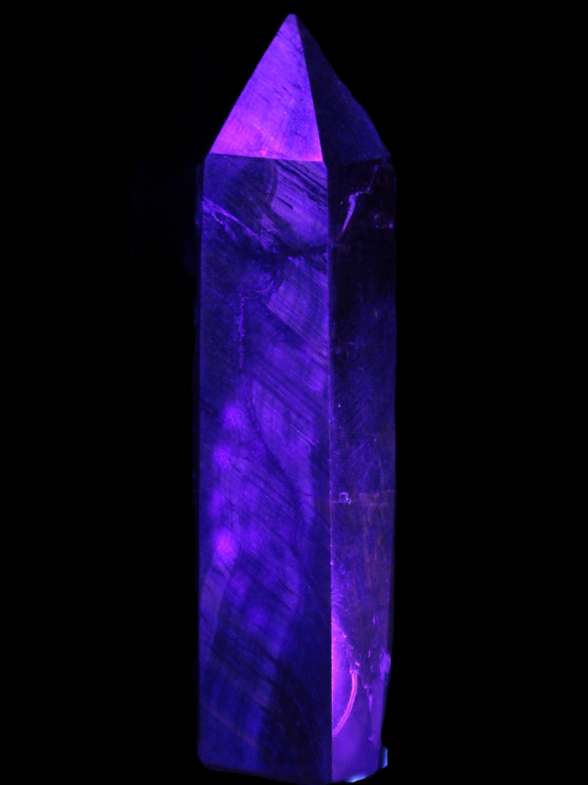 Blue Tigers Eye wand 68mm 67.9g in UV light - Rocks and Things Store