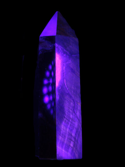 Blue Tigers Eye wand 68mm 67.9g in UV light - Rocks and Things Store