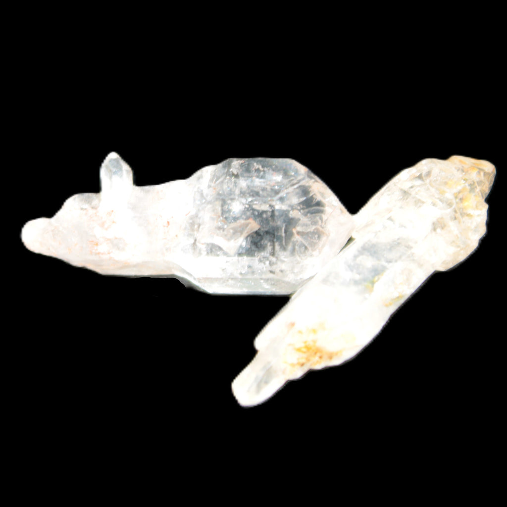 Two sceptre crystals with bridges, enhydro & hydrocarbons 5.3g in bright sunlight