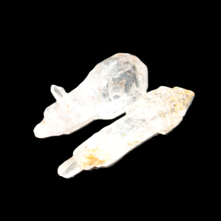 Two sceptre crystals with bridges, enhydro & hydrocarbons 5.3g in bright sunlight