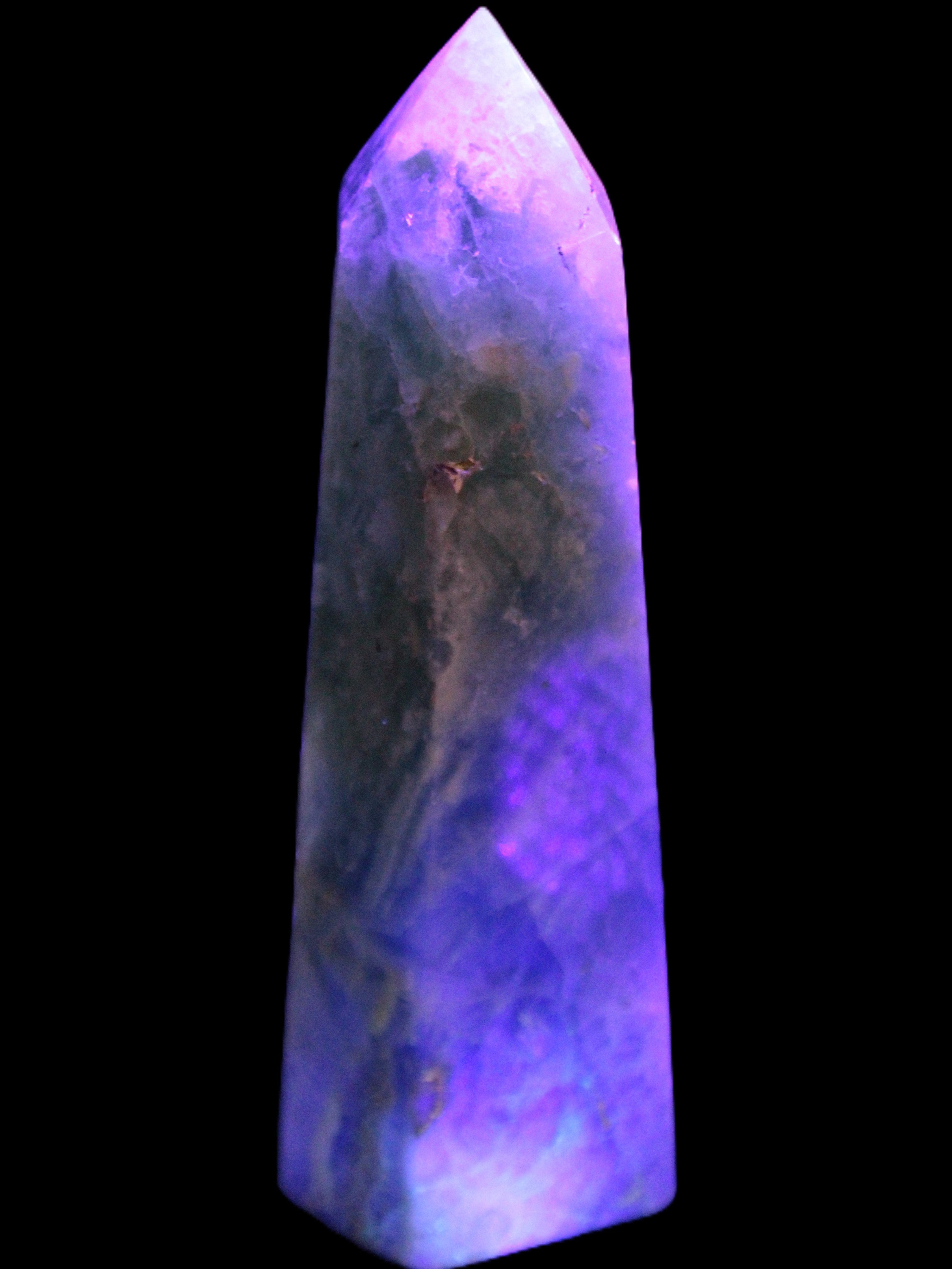 Green Fluorite obelisk 707g in UV light