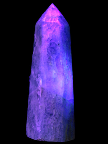 Green Fluorite obelisk 707g in UV light - Rocks and Things Store