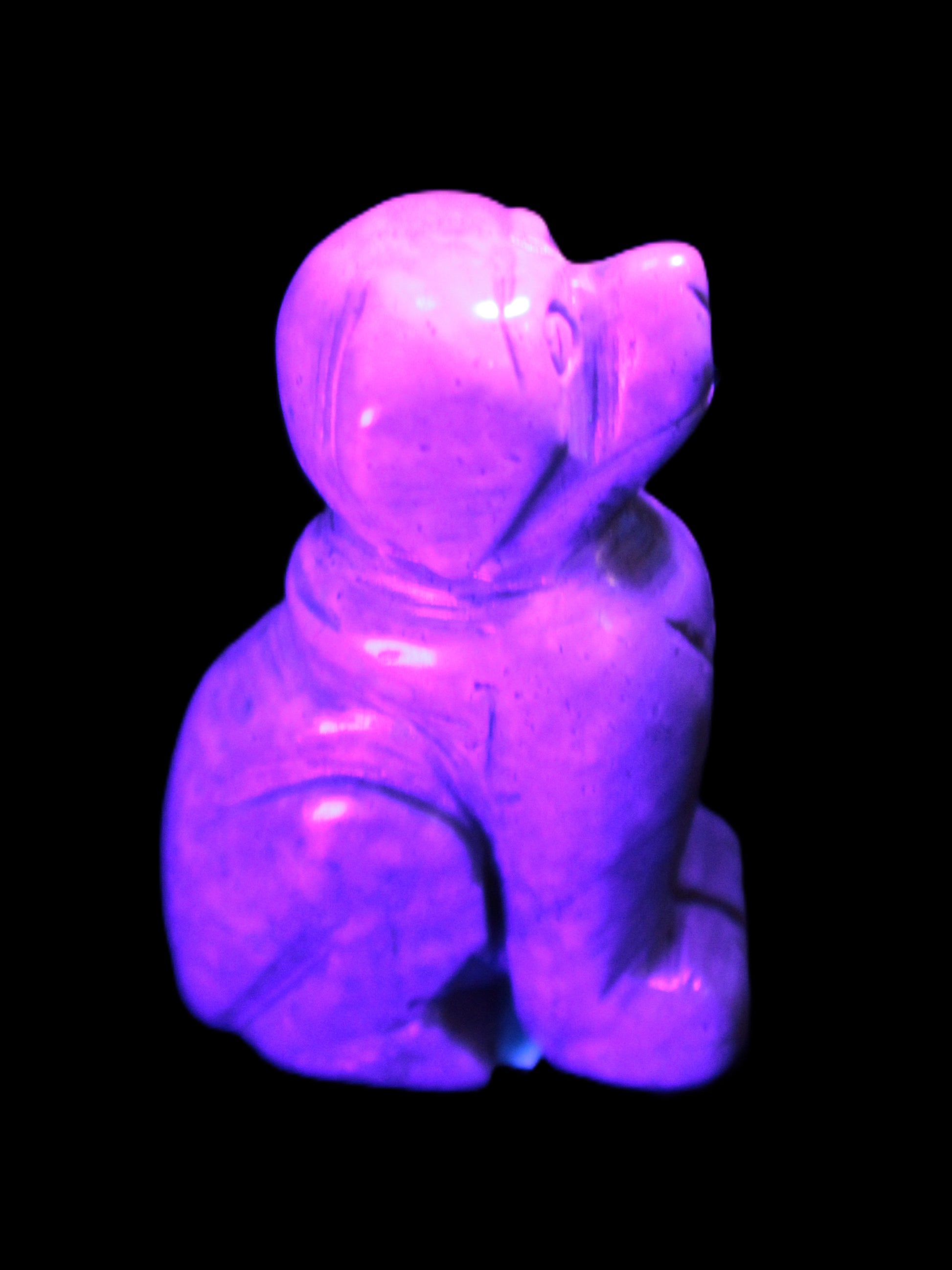 Hand carved Stone dog 34*20*52mm 54.4g in UV light