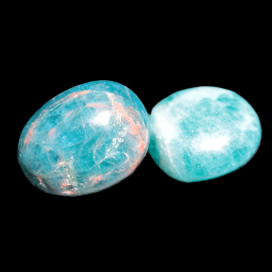 Blue Apatite 2 tumbled stones 15-19g in sunlight - Rocks and Things Store