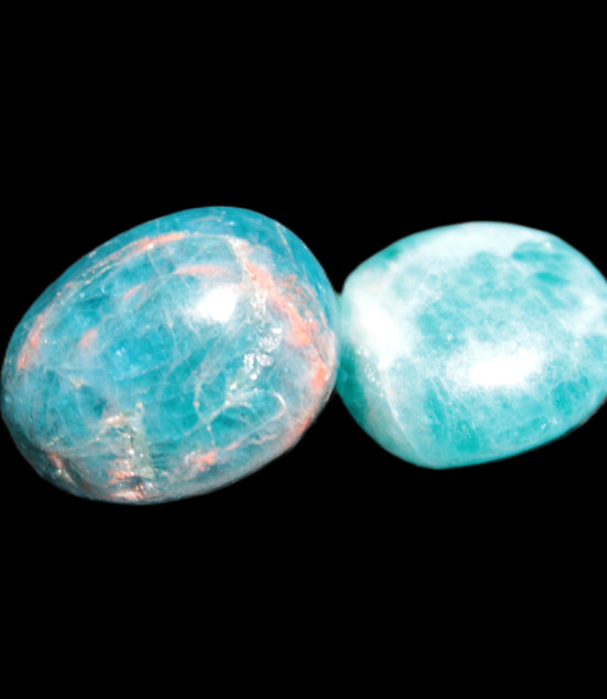 Blue Apatite 2 tumbled stones 15-19g in sunlight - Rocks and Things Store