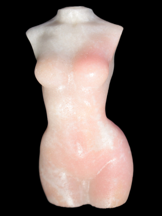 Pink Opal hand-carved woman's torso goddess 38*80mm 134.7g in sunlight