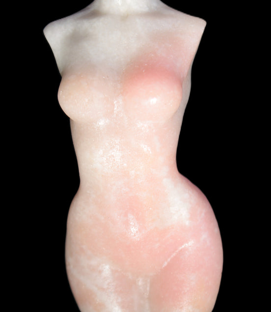 Pink Opal hand-carved woman's torso goddess 38*80mm 134.7g in sunlight
