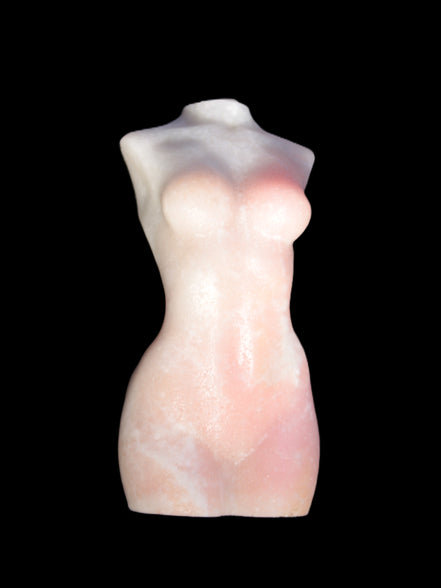 Pink Opal hand-carved woman's torso goddess 38*80mm 134.7g in sunlight
