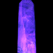 Green and Blue Fluorite obelisk 30*35*112mm 250g in UV light - Rocks and Things Store