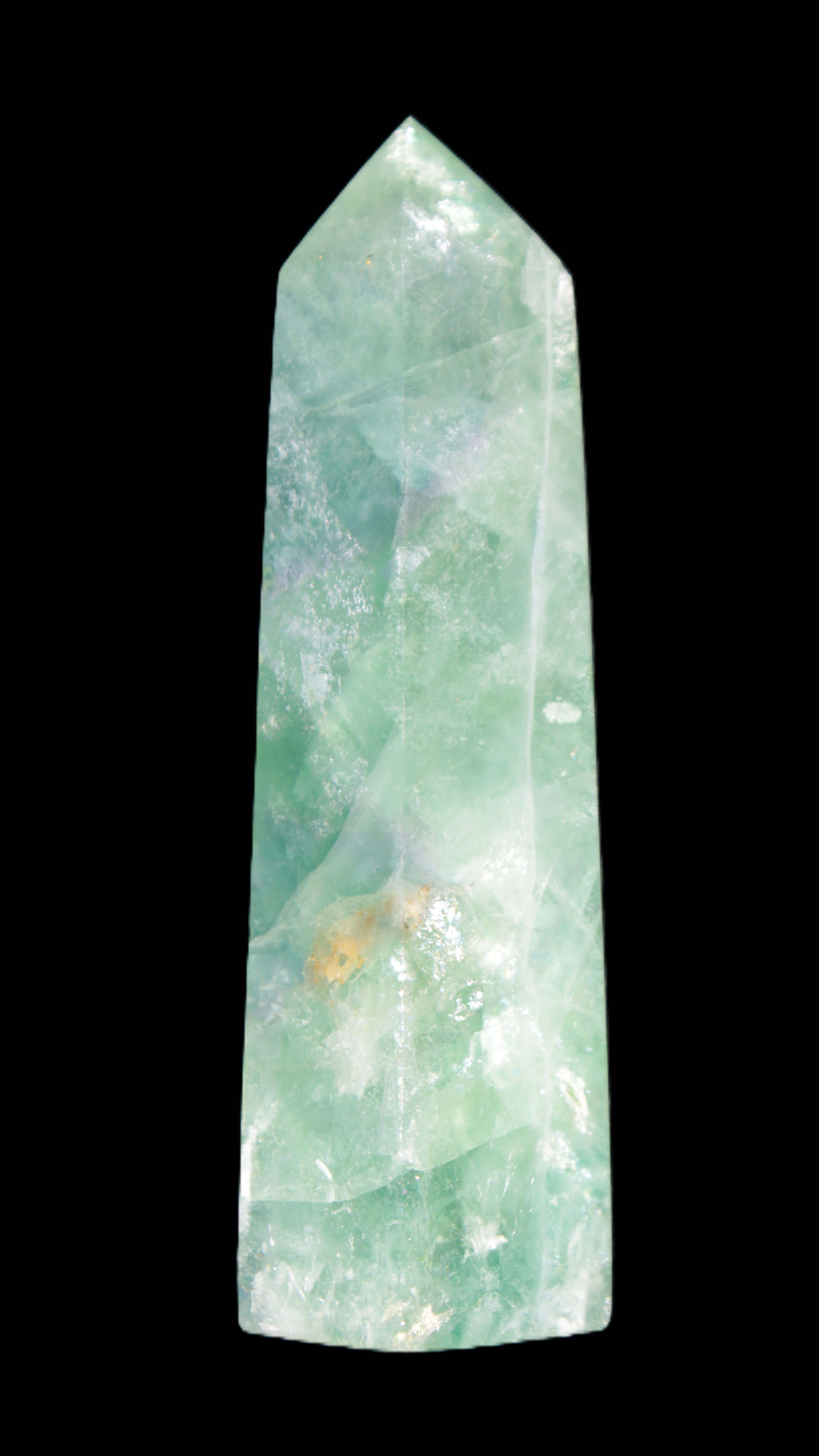 Green and Blue Fluorite obelisk 30*35*112mm 250g in sunlight - Rocks and Things Store