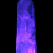 Green and Blue Fluorite obelisk 30*35*112mm 250g in UV light - Rocks and Things Store