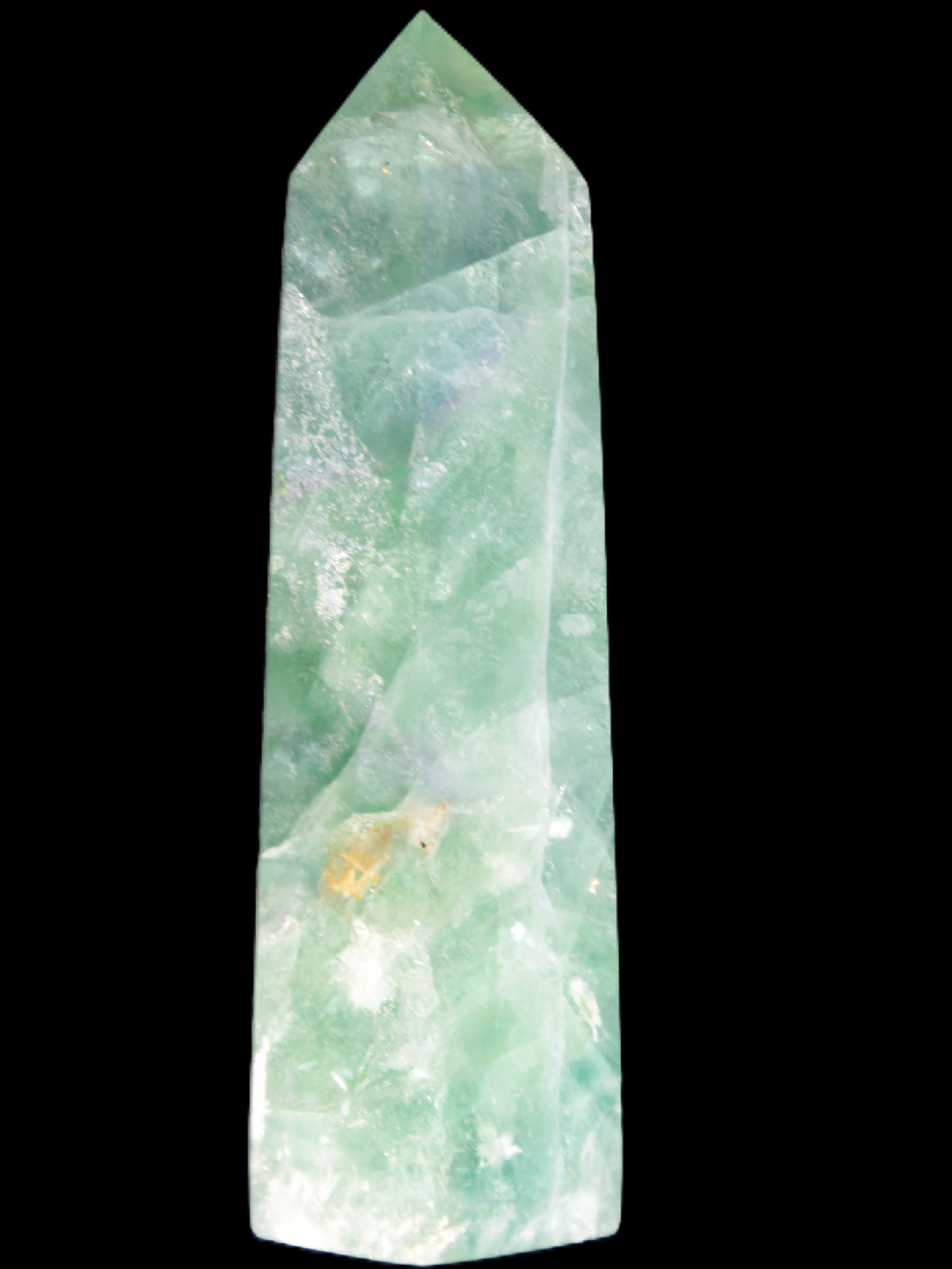 Green and Blue Fluorite obelisk 30*35*112mm 250g in sunlight - Rocks and Things Store