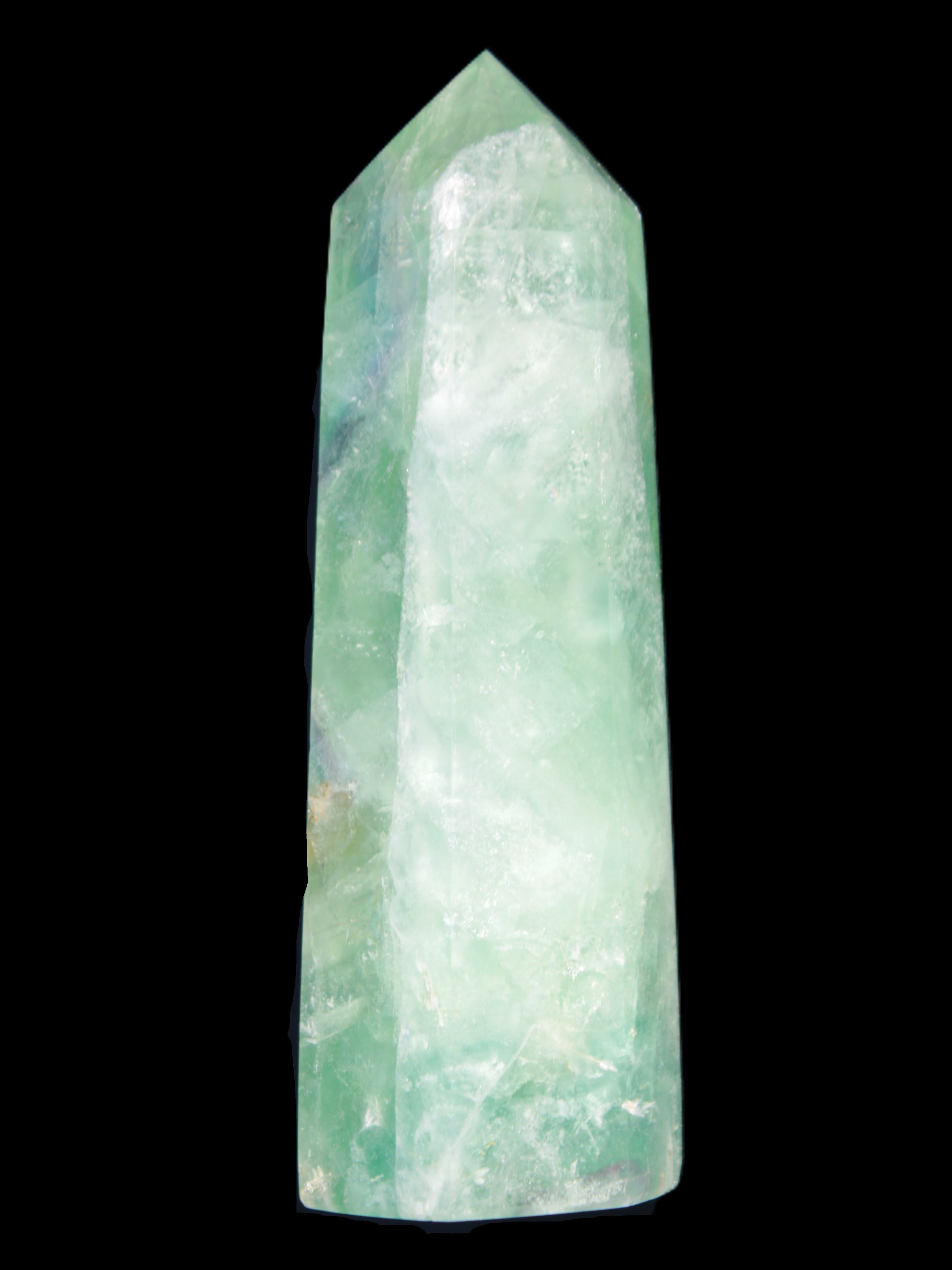 Green and Blue Fluorite obelisk 30*35*112mm 250g in sunlight - Rocks and Things Store
