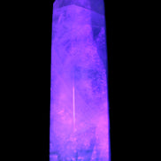Green and Blue Fluorite obelisk 30*35*112mm 250g in UV light - Rocks and Things Store