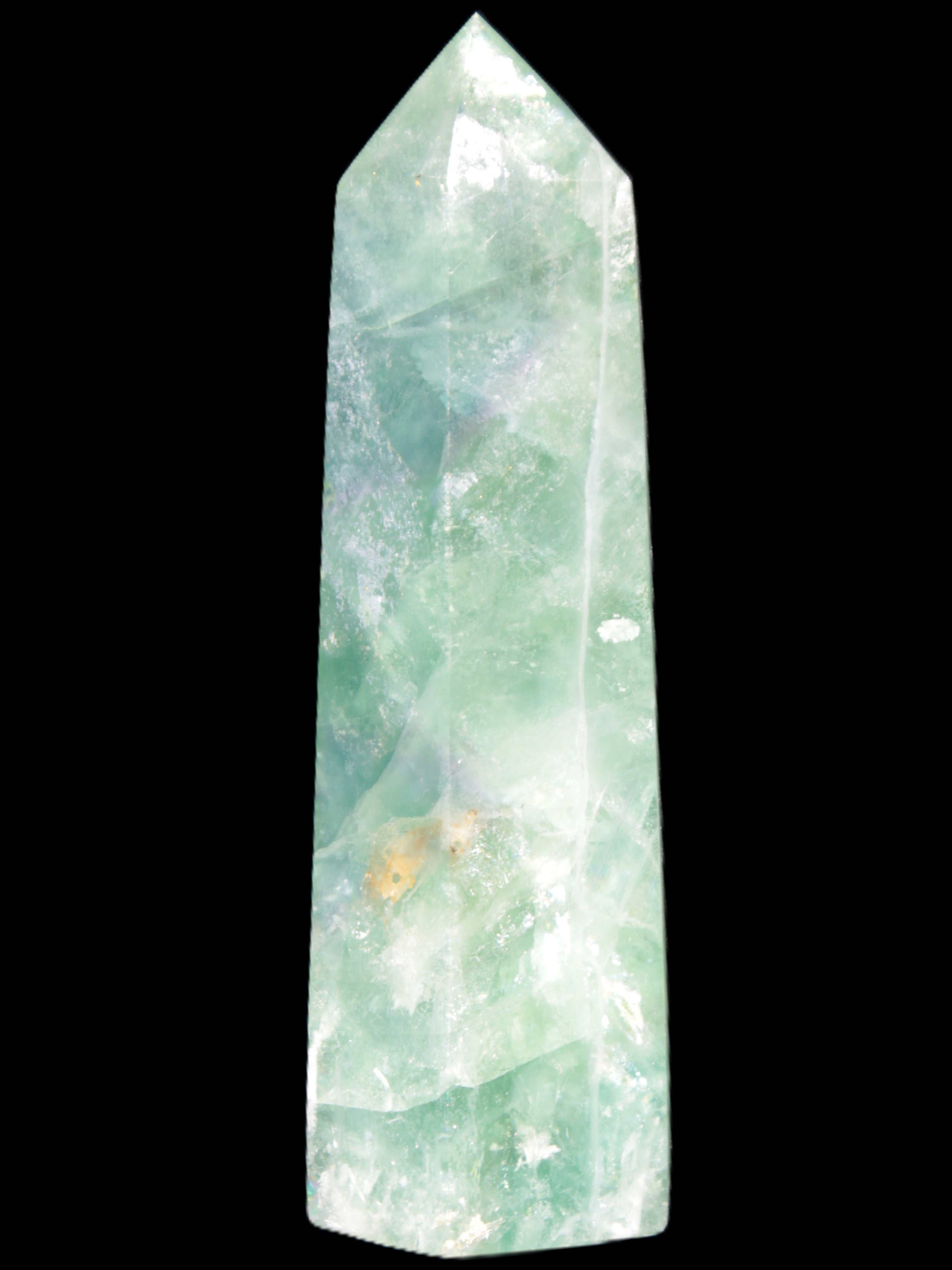 Green and Blue Fluorite obelisk 30*35*112mm 250g in sunlight - Rocks and Things Store