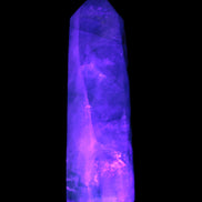 Green and Blue Fluorite obelisk 30*35*112mm 250g in UV light - Rocks and Things Store