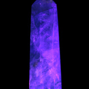 Green and Blue Fluorite obelisk 30*35*112mm 250g in UV light - Rocks and Things Store