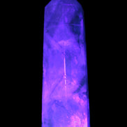 Green and Blue Fluorite obelisk 30*35*112mm 250g in UV light - Rocks and Things Store