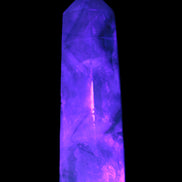 Green and Blue Fluorite obelisk 30*35*112mm 250g in UV light - Rocks and Things Store