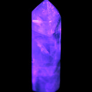 Green and Blue Fluorite obelisk 30*35*112mm 250g in UV light - Rocks and Things Store