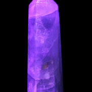 Green and Blue Fluorite obelisk 30*35*112mm 250g in UV light - Rocks and Things Store