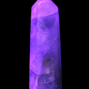 Green and Blue Fluorite obelisk 30*35*112mm 250g in UV light - Rocks and Things Store