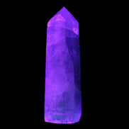 Green and Blue Fluorite obelisk 30*35*112mm 250g in UV light - Rocks and Things Store