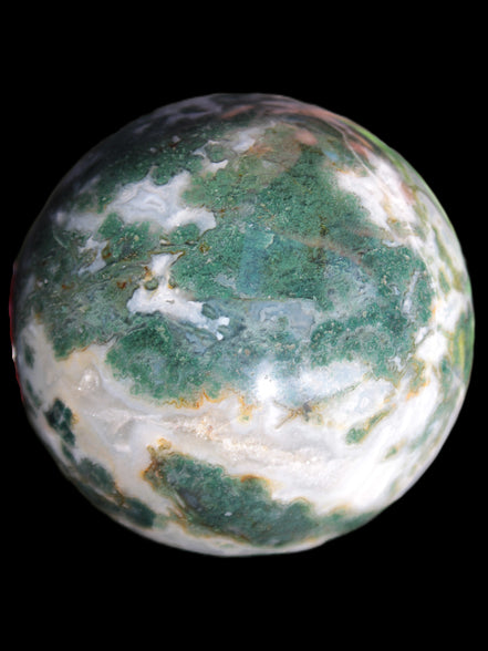Ocean Moss Agate sphere 70mm 606g in sunlight