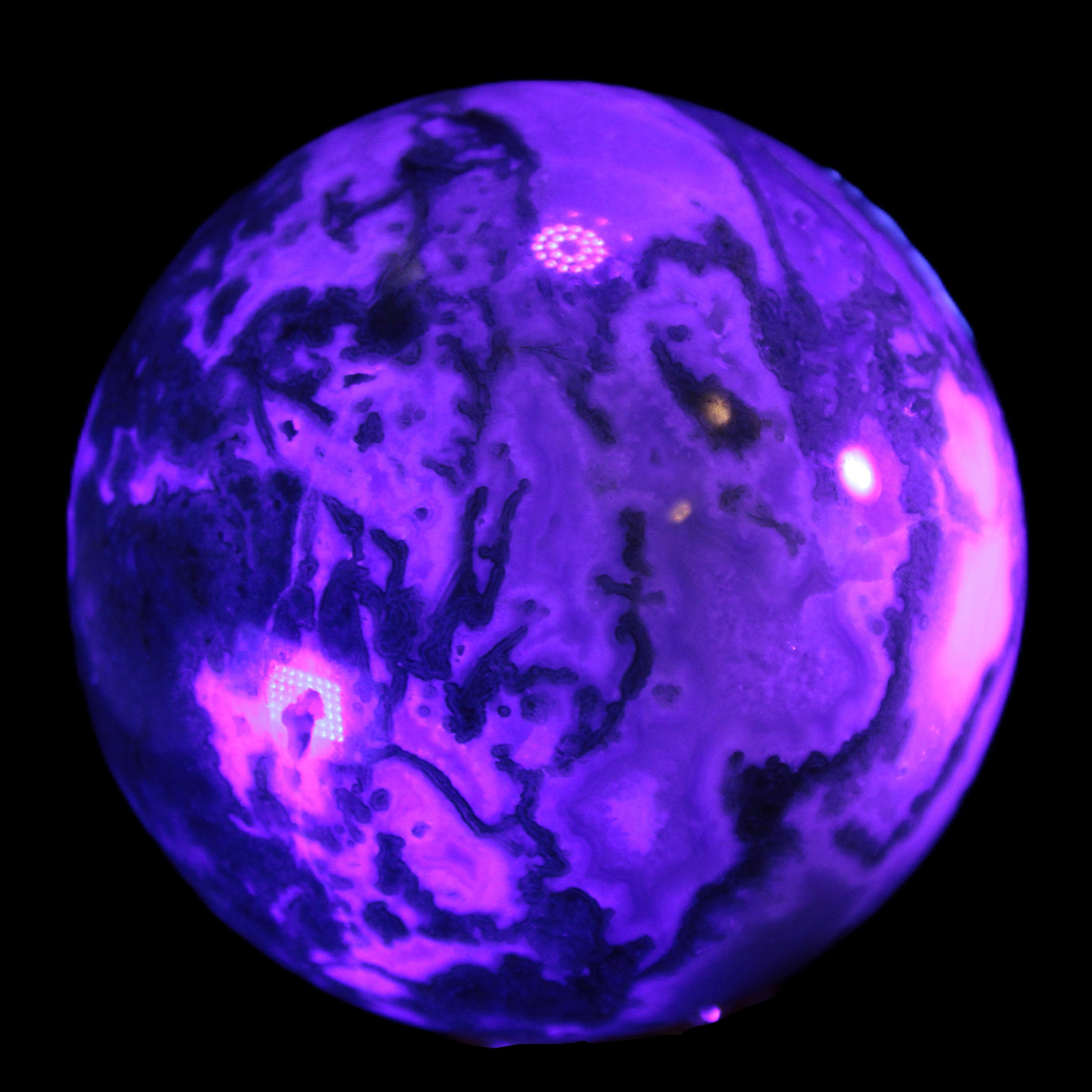 Ocean Moss Agate sphere 70mm 606g in UV light