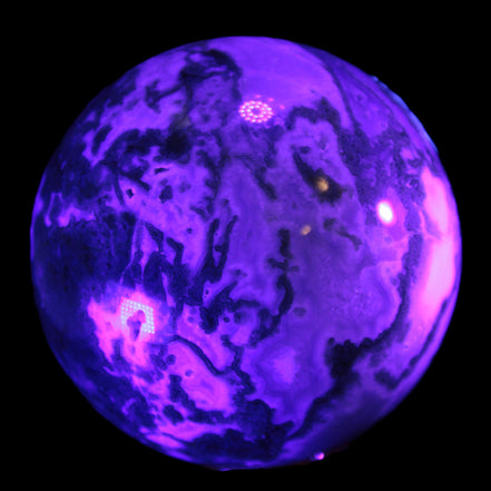 Ocean Moss Agate sphere 70mm 606g in UV light
