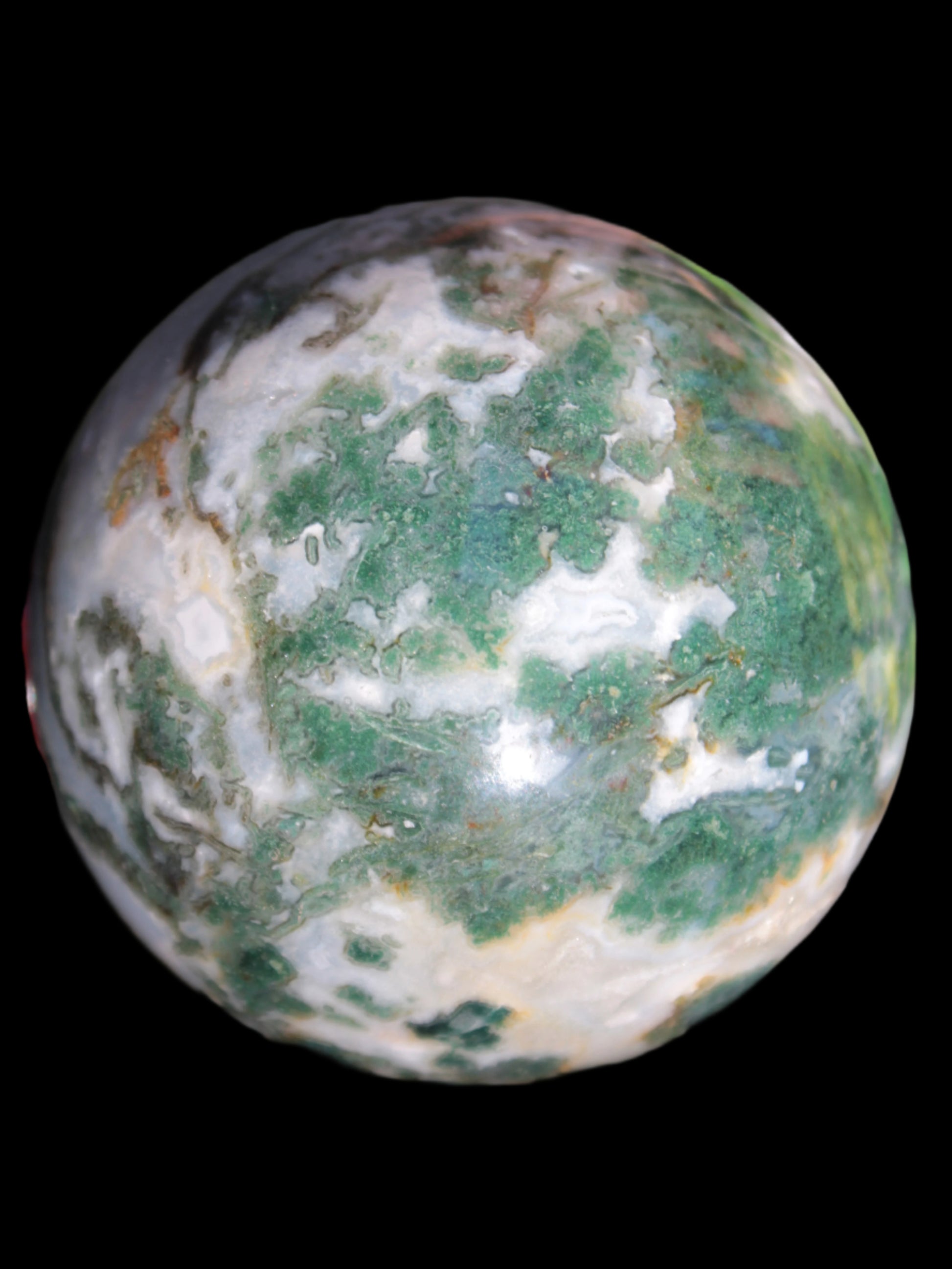 Ocean Moss Agate sphere 70mm 606g in sunlight