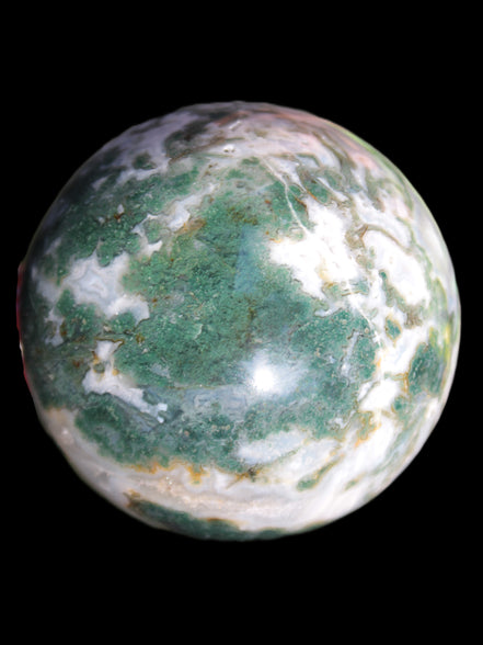 Ocean Moss Agate sphere 70mm 606g in sunlight