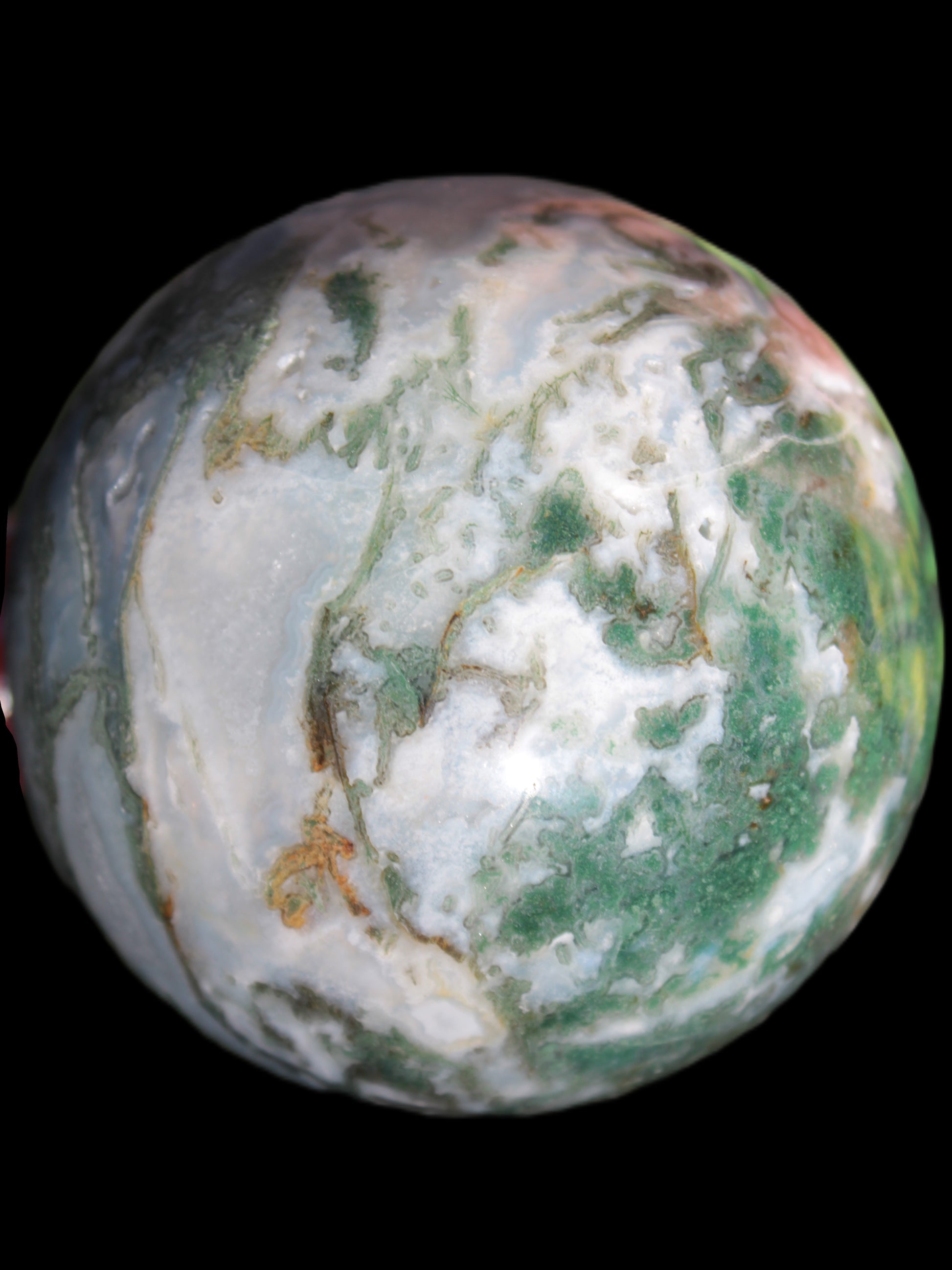 Ocean Moss Agate sphere 70mm 606g in sunlight