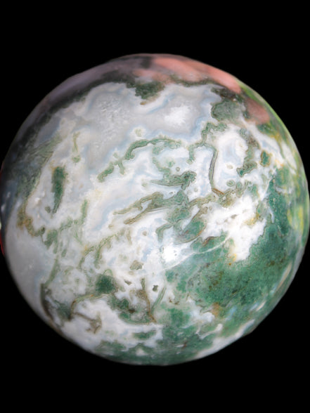 Ocean Moss Agate sphere 70mm 606g in sunlight