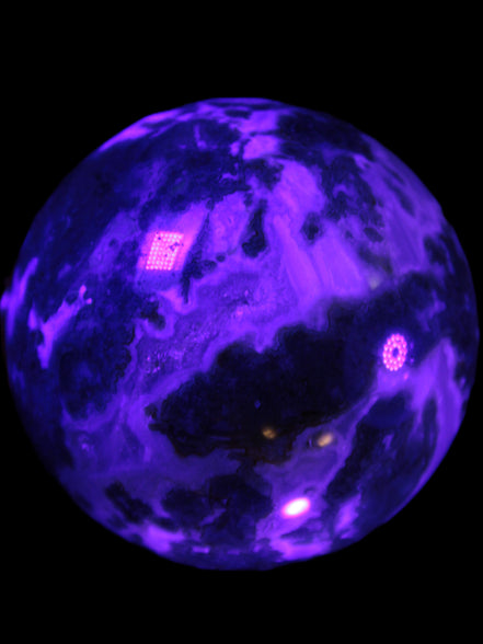 Ocean Moss Agate sphere 70mm 606g in UV light