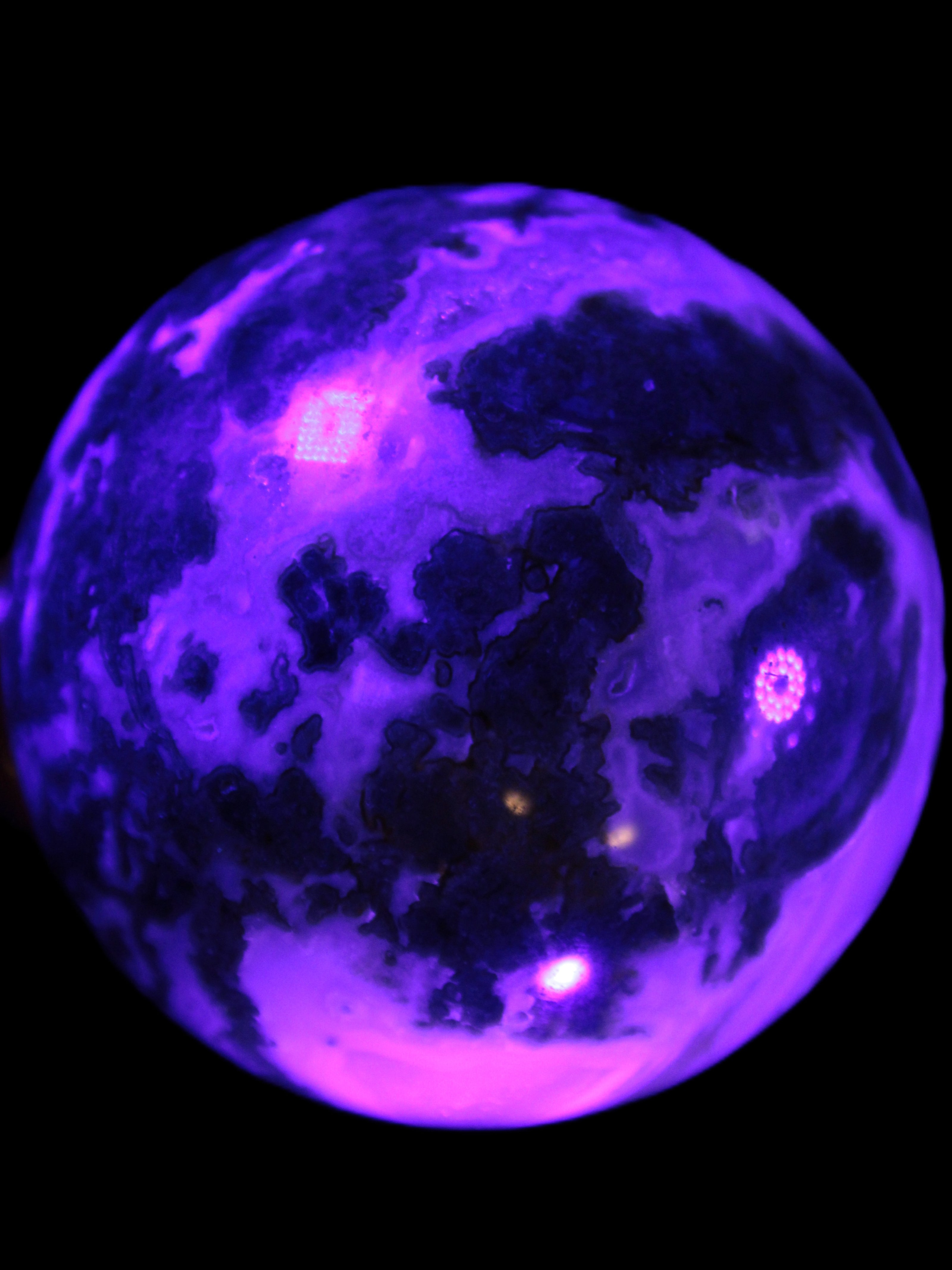 Ocean Moss Agate sphere 70mm 606g in UV light