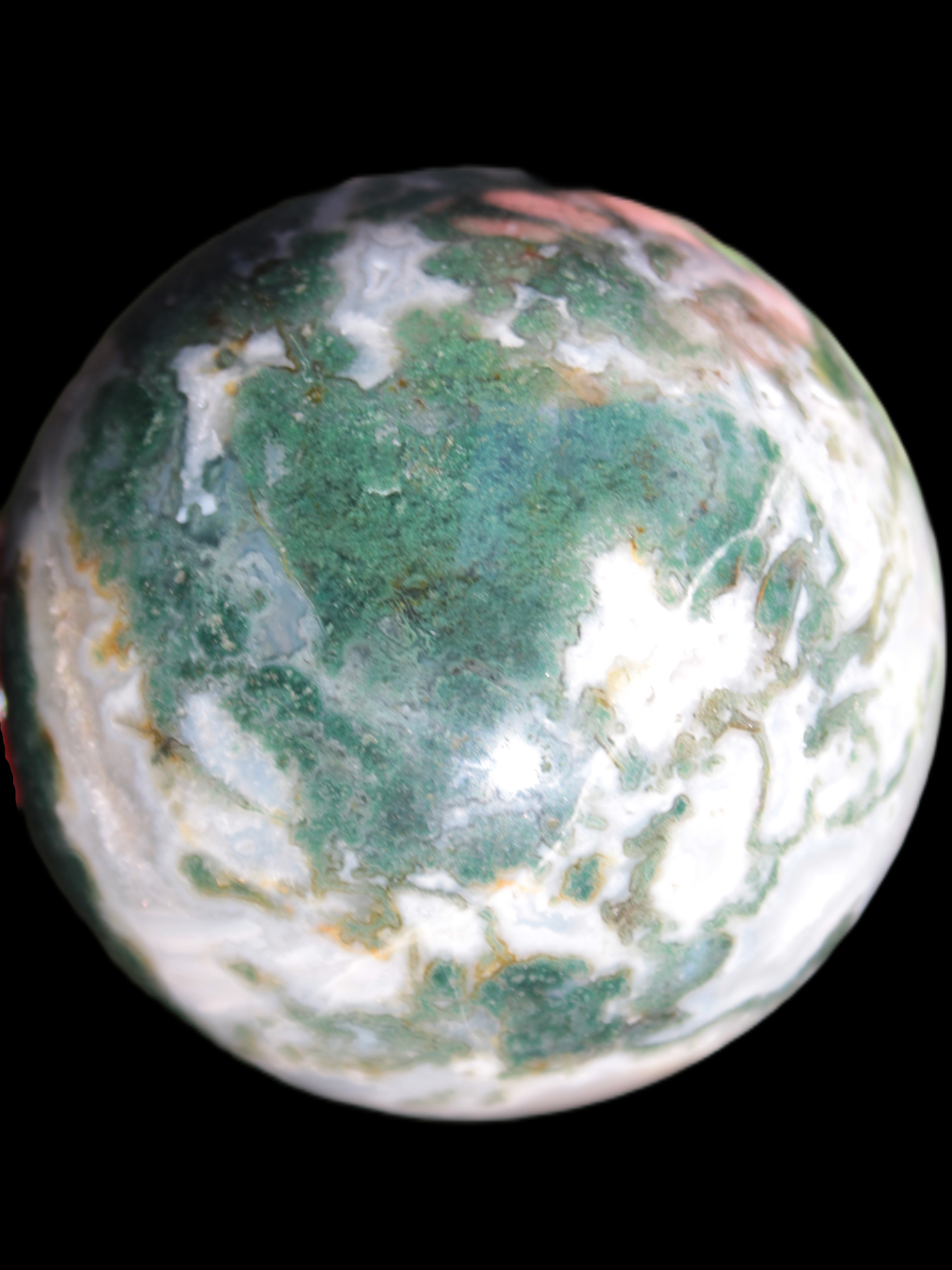 Ocean Moss Agate sphere 70mm 606g in sunlight