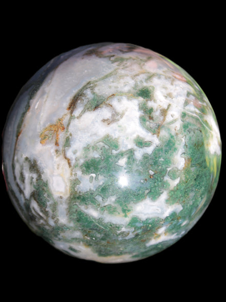 Ocean Moss Agate sphere 70mm 606g in sunlight