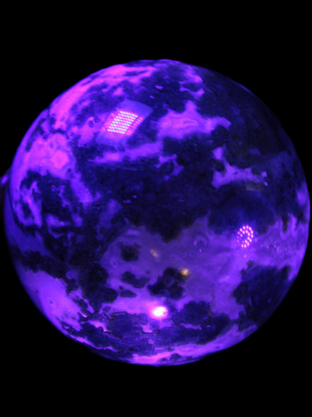 Ocean Moss Agate sphere 70mm 606g in UV light