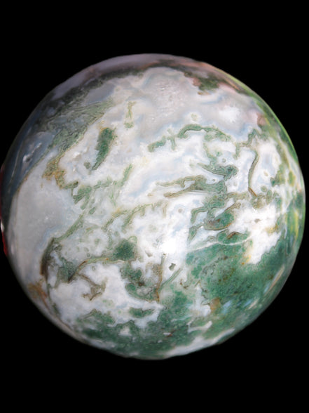 Ocean Moss Agate sphere 70mm 606g in sunlight