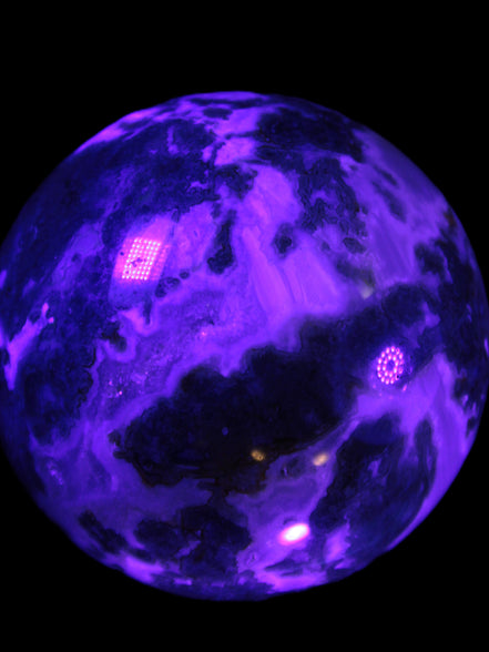 Ocean Moss Agate sphere 70mm 606g in UV light