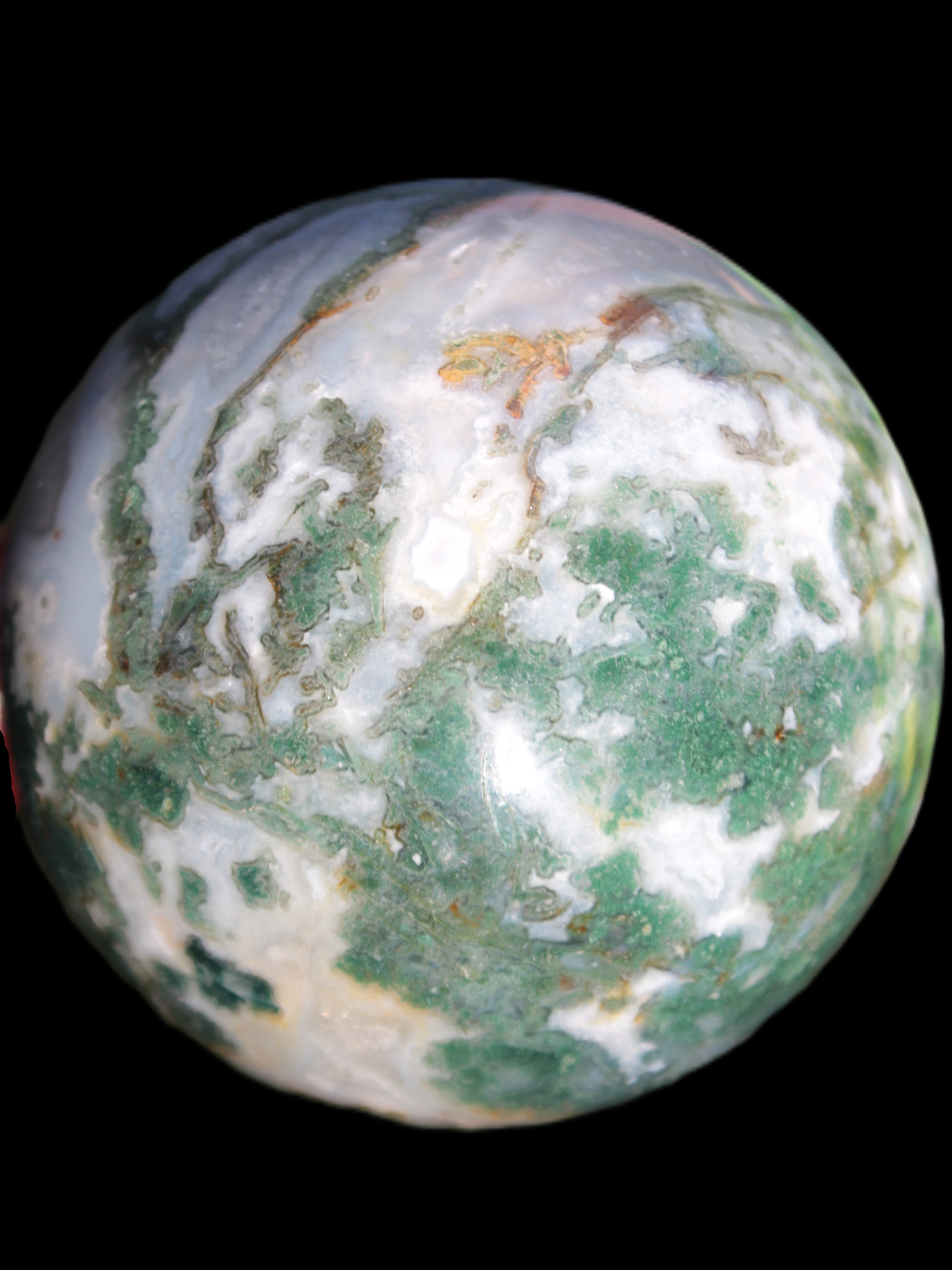 Ocean Moss Agate sphere 70mm 606g in sunlight