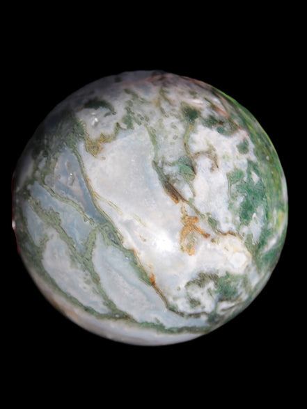 Ocean Moss Agate sphere 70mm 606g in sunlight