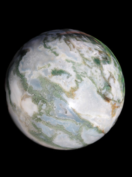 Ocean Moss Agate sphere 70mm 606g in sunlight