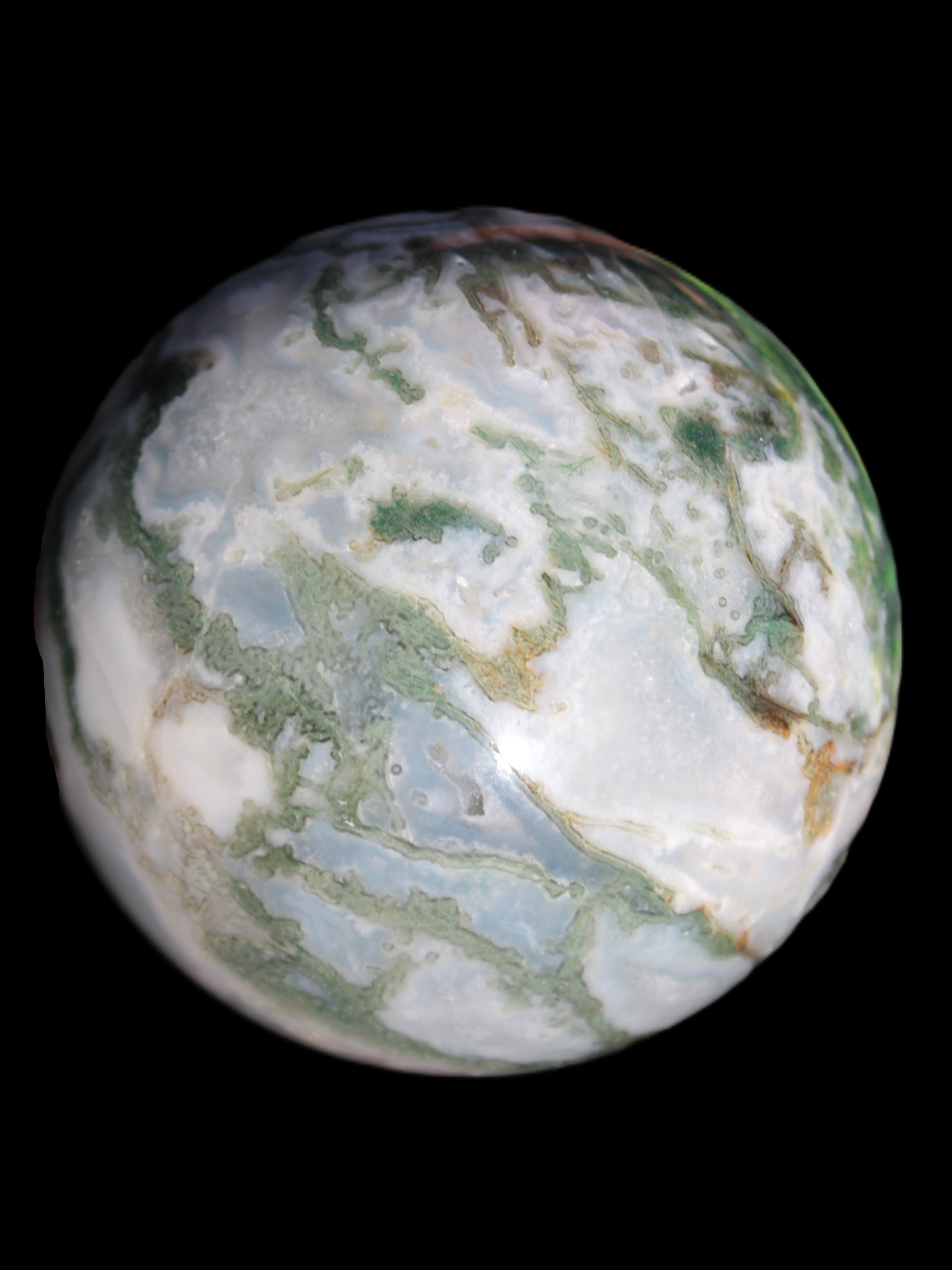 Ocean Moss Agate sphere 70mm 606g in sunlight
